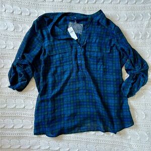 Blue and Green Plaid Button-Up Shirt